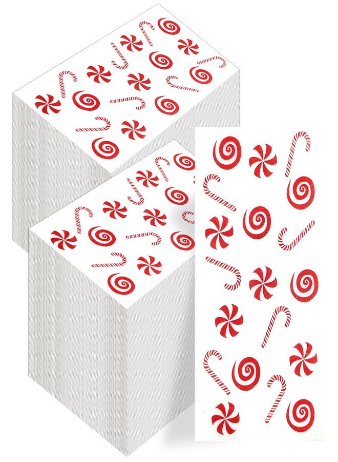 CODOHI 200 Pack Christmas Guest Napkins - Festive Candy Cane & Candy Design - 2-Ply Disposable Paper Napkins - 16x16 Inch - Ideal for Xmas, Holidays, and Parties - Image 1